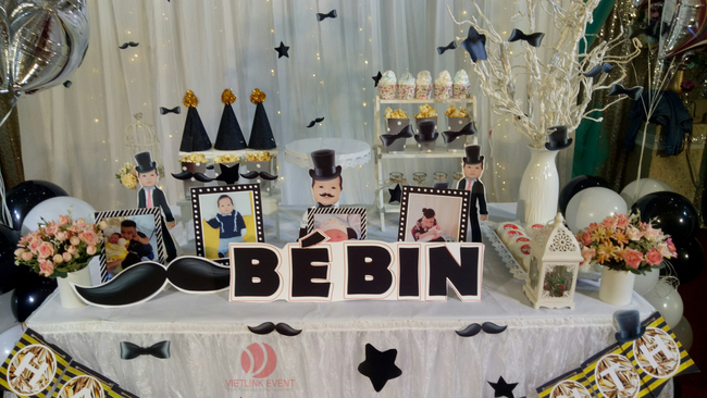 Trang trí sinh nhật Bé Bin theo chủ đề Qúy ông lịch lãm